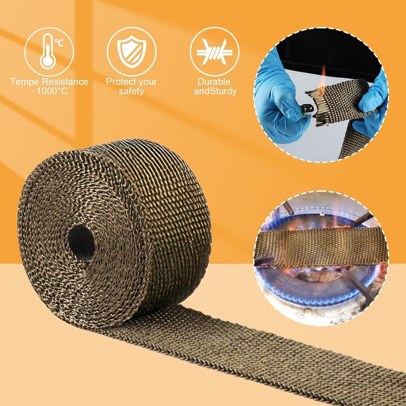 Tooomplus Exhaust Heat Wrap, 2'' x 16' Fiberglass Heat Shield Tape, Heat Wrap for Exhaust Pipes with 10pcs Stainless Steel Ties for Motorcycle Car Truck - Image 4